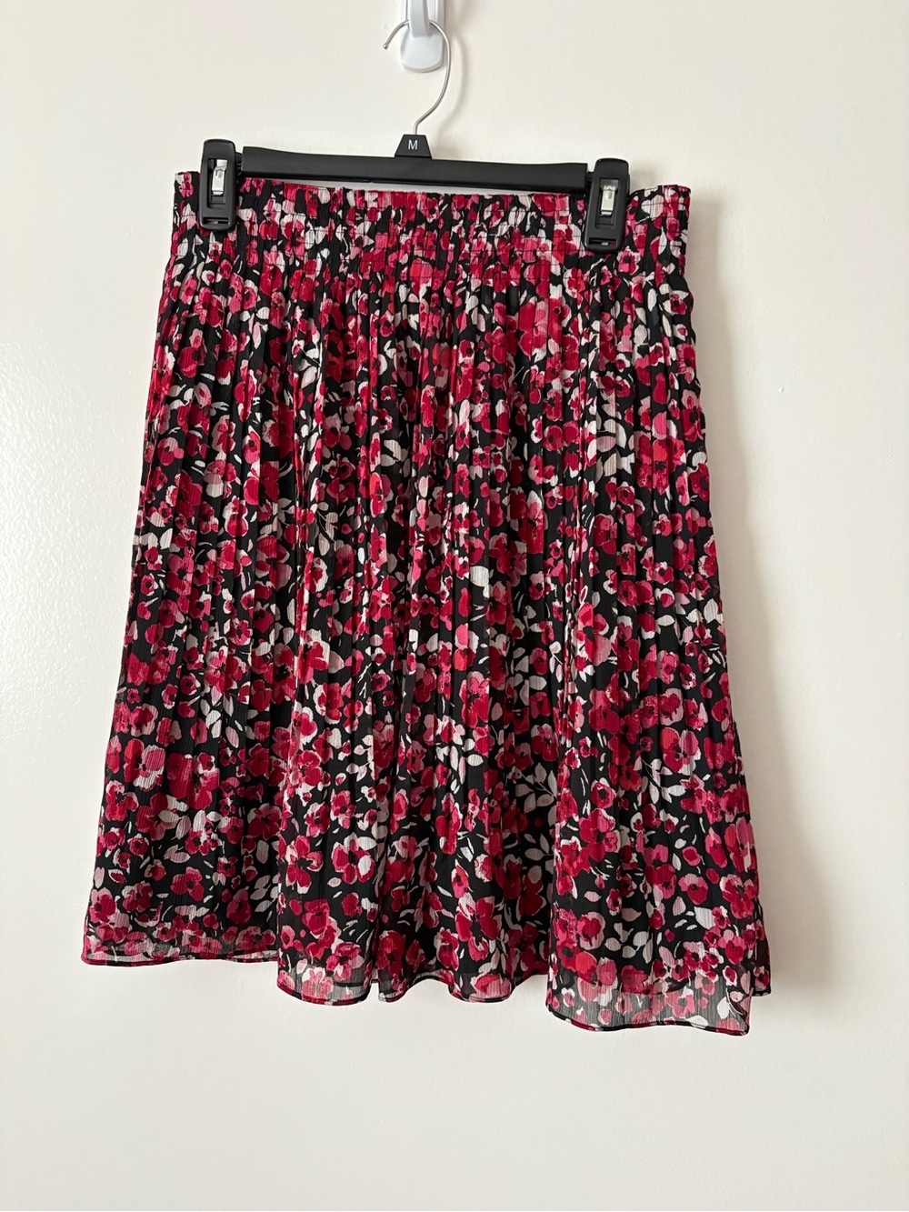 White House Black Market Black Skirt with Red Floral Print